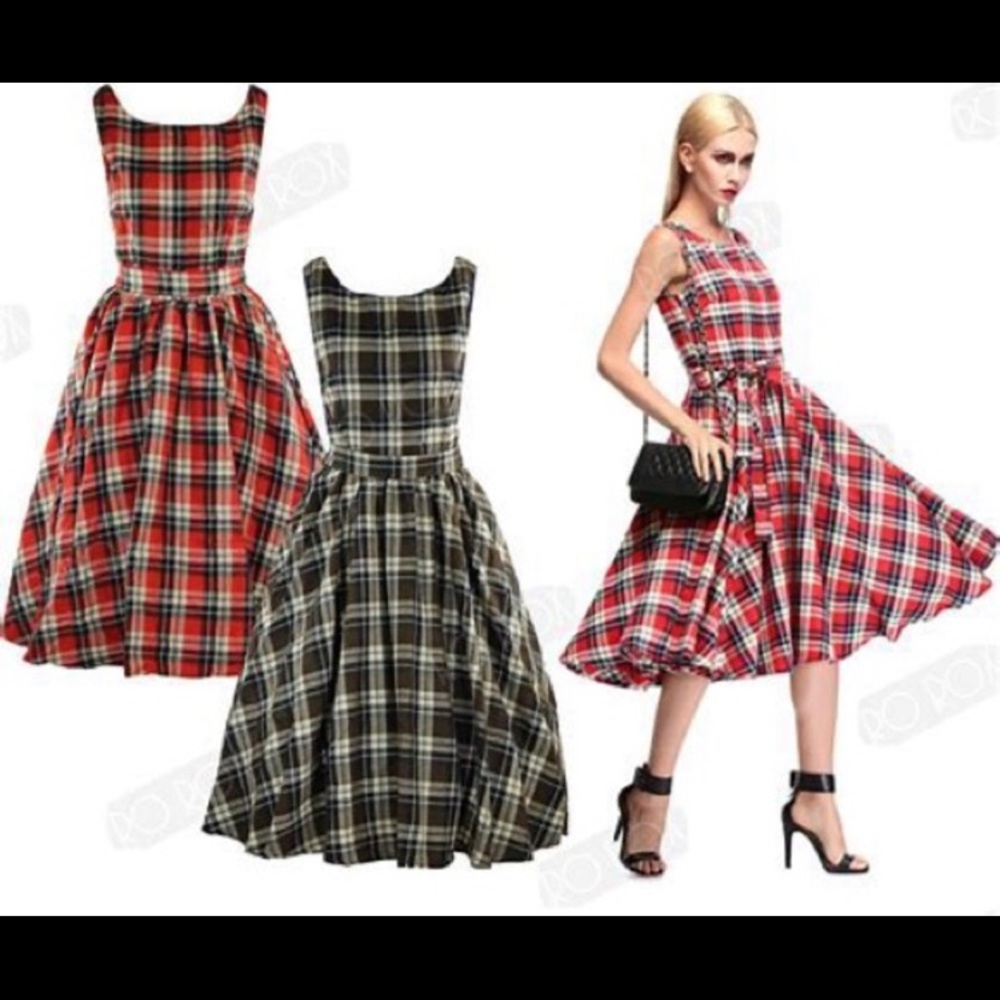Rockabilly Plaid Swing Dress 👗